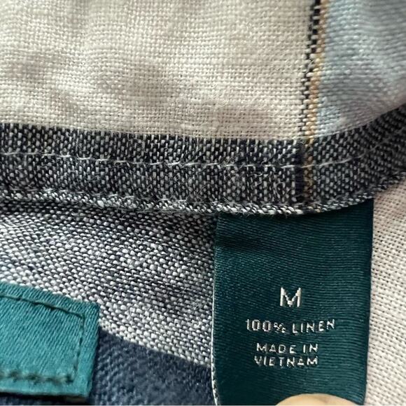 Perry Ellis Linen Blue Plaid Short Sleeve Button Down Shirt- Size M - Picture 5 of 10